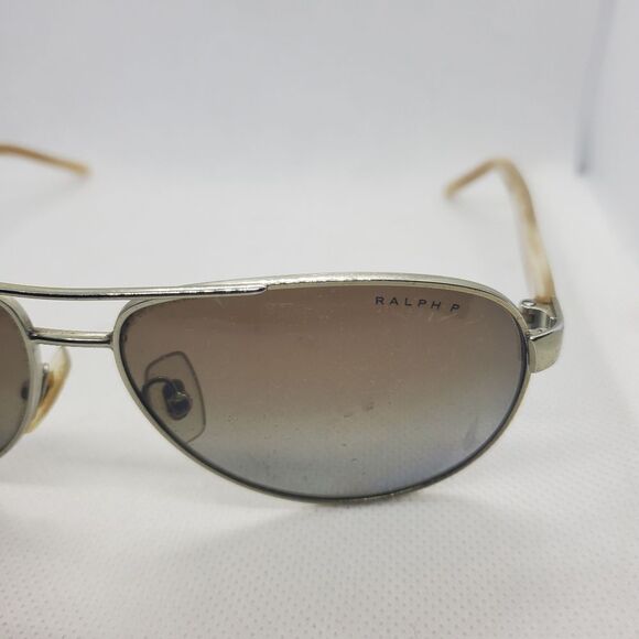 Ralph Lauren Polarized Silver & Tan Aviator Sunglasses - Picture 9 of 16